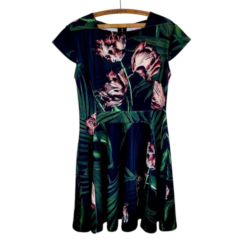 TED BAKER Florell Tropical Floral Palm Leaves Scuba Skater Dress Size 10 - Picture 3 of 13